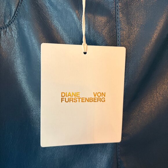 NWT Diane von Furstenberg Chanda pants 6 faux leather Ocean Blue - Picture 8 of 12